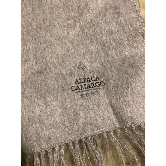 ALPACA CAMARGO Fringed Wool Scarf Peru Light Gray - Picture 3 of 5